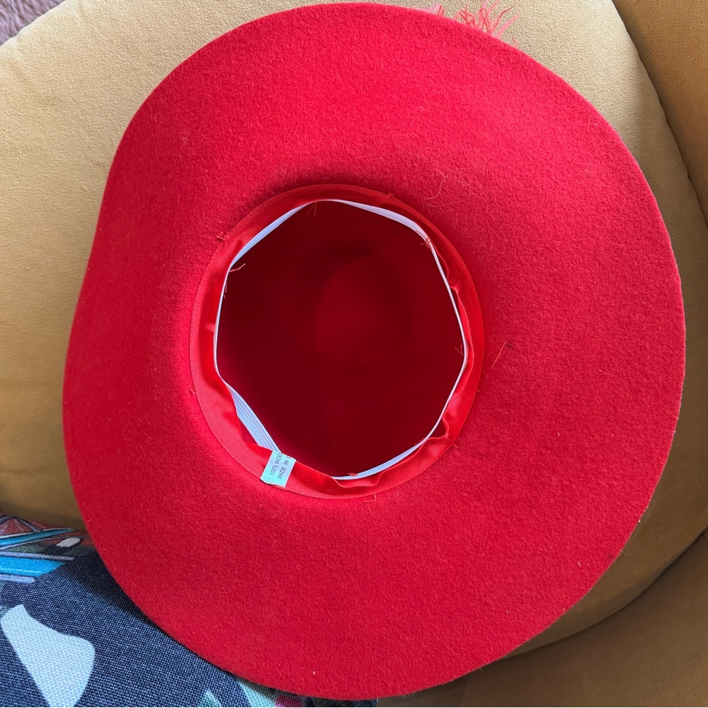 Red Wool Hat with Purple Flower and Feather - Picture 9 of 11